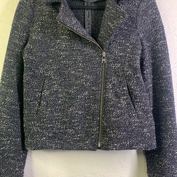 J. CREW Marled Tweed Notched Collar Moto Motorcycle Zip Cuff Blazer Jacket - Picture 5 of 15